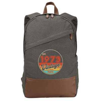 Est 1973 Vintage All Original Parts 50th Birthday Emblem Cotton Canvas Backpack