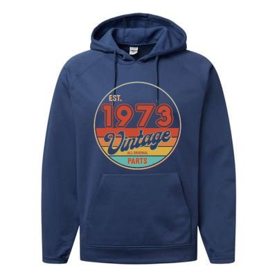 Est 1973 Vintage All Original Parts 50th Birthday Emblem Performance Fleece Hoodie