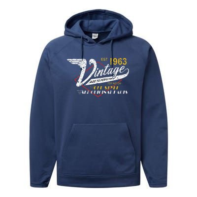 Est 1963 Vintage 60th Birthday 60 Years Old Bday Women Performance Fleece Hoodie