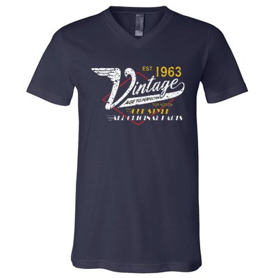 Est 1963 Vintage 60th Birthday 60 Years Old Bday Women V-Neck T-Shirt