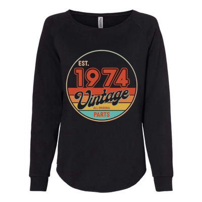 Est 1974 Vintage All Original Parts 50th Birthday Emblem Womens California Wash Sweatshirt