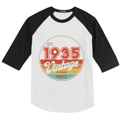 Est 1935 Vintage All Original Parts 90th Birthday Emblem Kids Colorblock Raglan Jersey