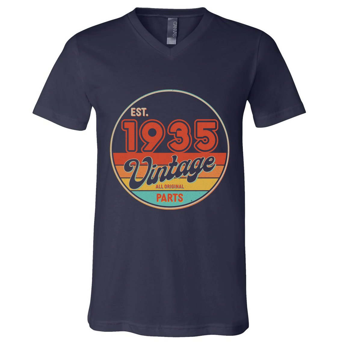 Est 1935 Vintage All Original Parts 90th Birthday Emblem V-Neck T-Shirt
