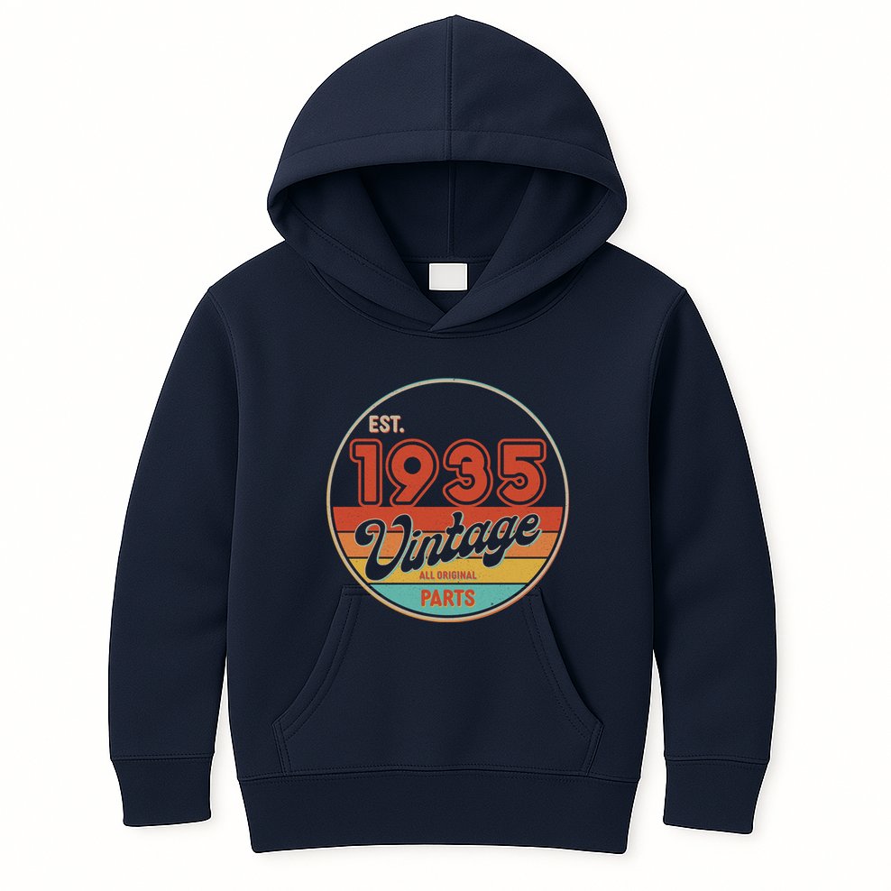 Est 1935 Vintage All Original Parts 90th Birthday Emblem Kids Hoodie