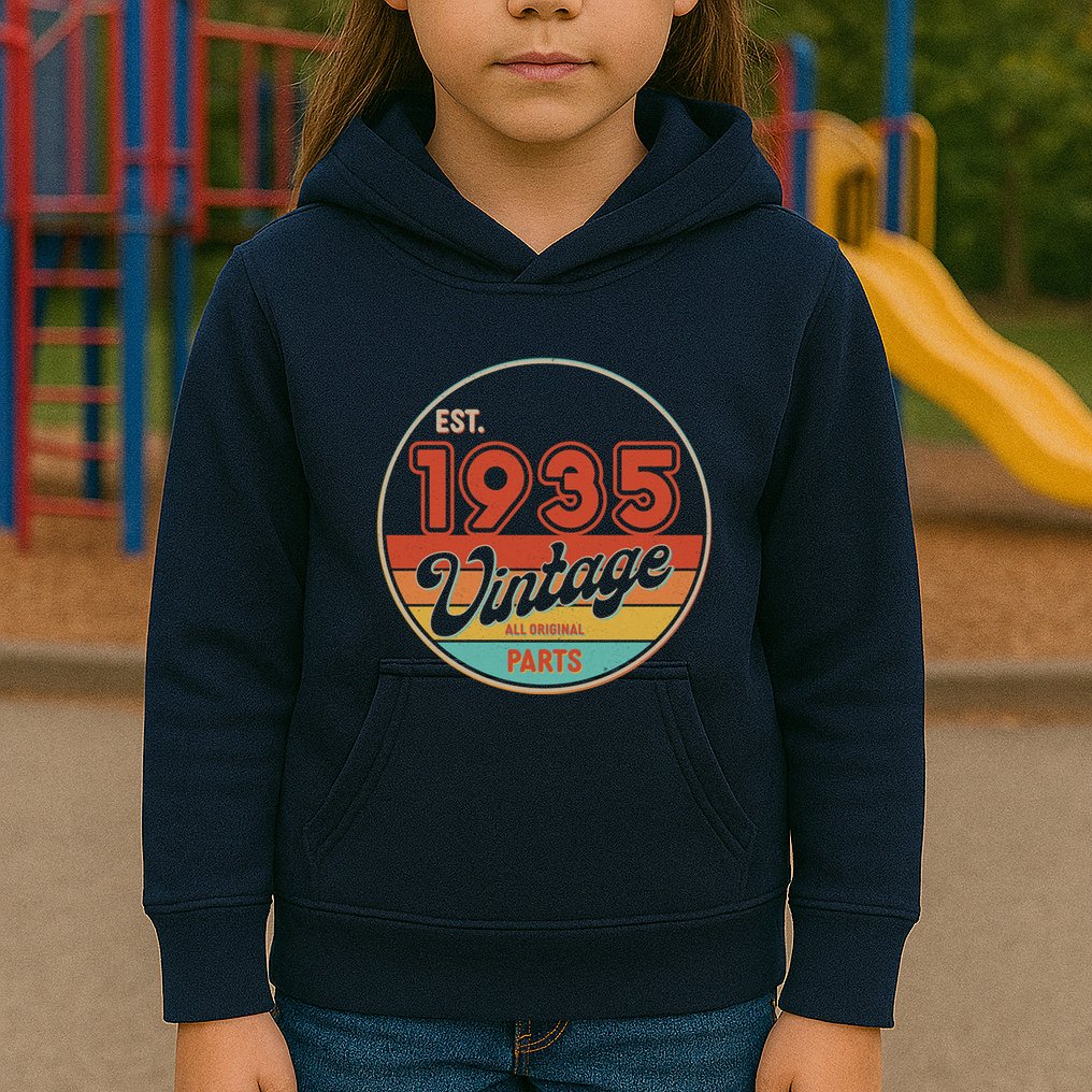 Est 1935 Vintage All Original Parts 90th Birthday Emblem Kids Hoodie
