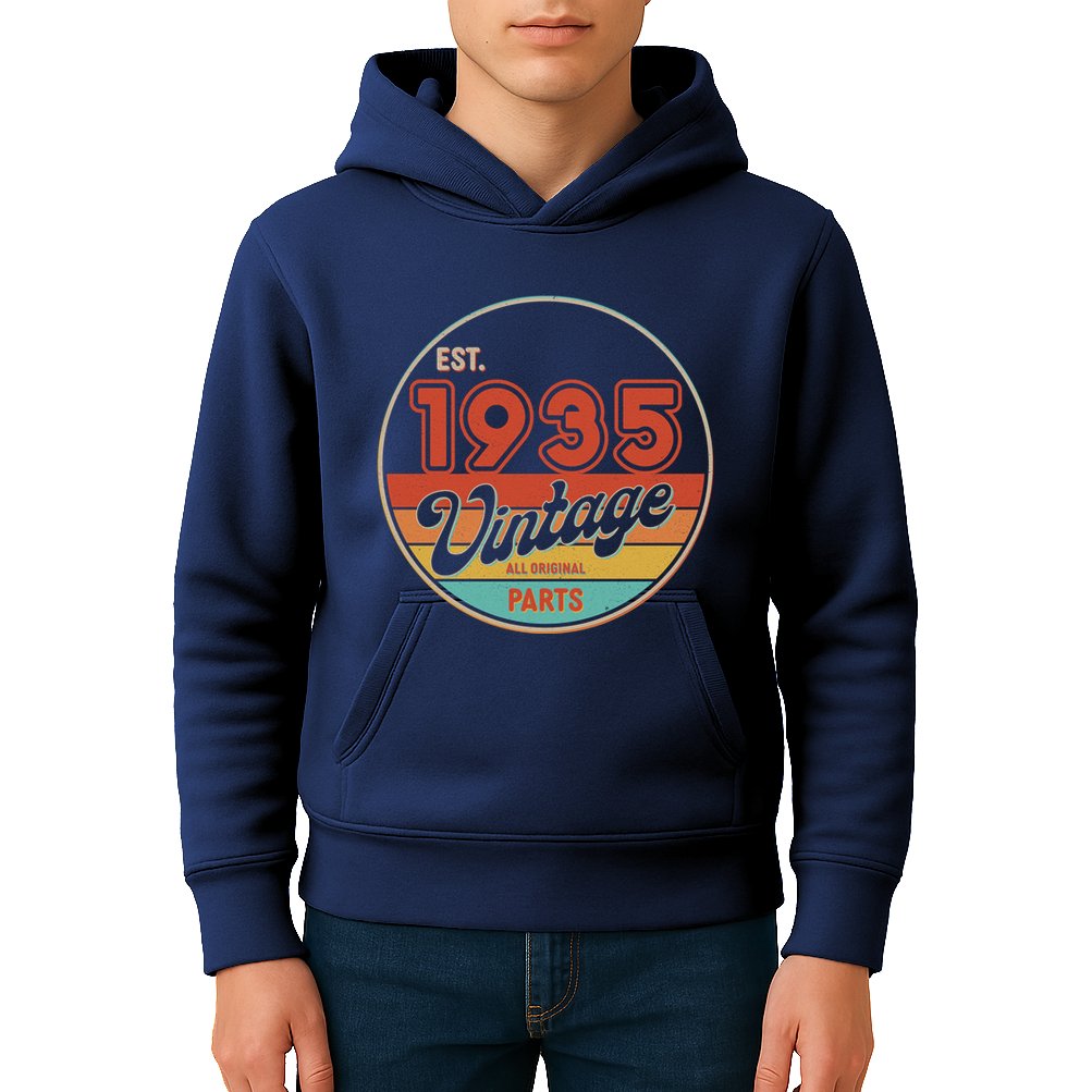 Est 1935 Vintage All Original Parts 90th Birthday Emblem Kids Hoodie
