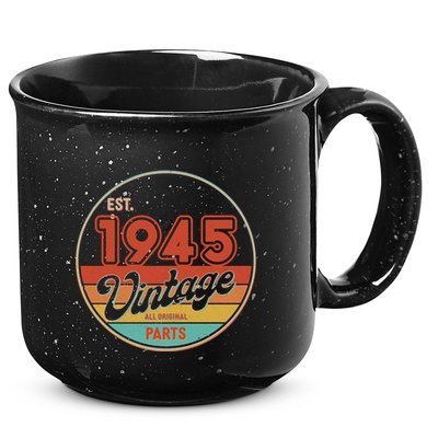 Est 1945 Vintage All Original Parts 80th Birthday Emblem 15oz Campfire Ceramic Mug