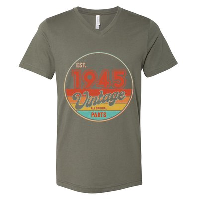 Est 1945 Vintage All Original Parts 80th Birthday Emblem V-Neck T-Shirt
