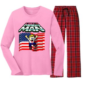 Election 2024 American Flag Maga Man Women's Long Sleeve Flannel Pajama Set 