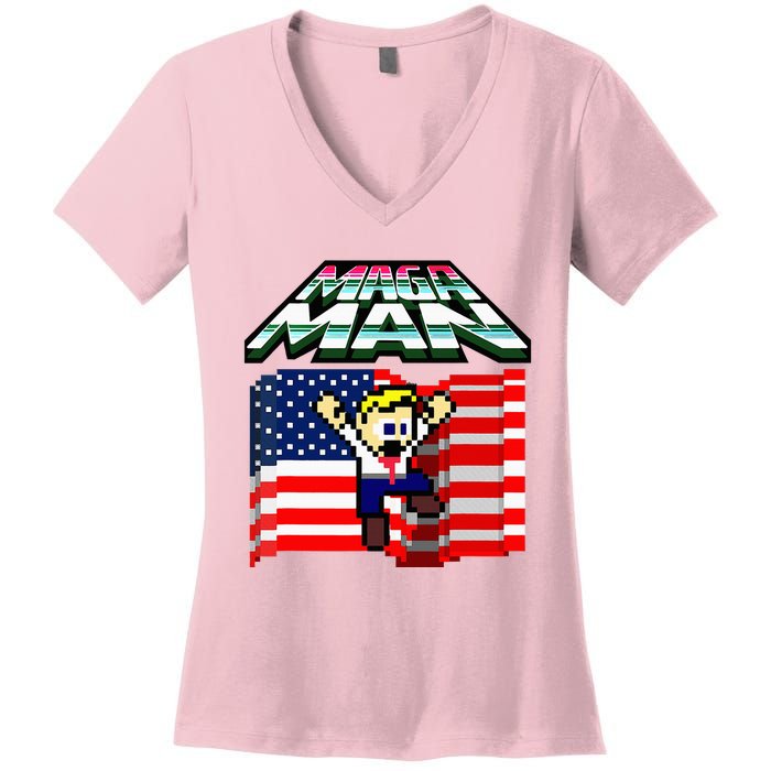 Election 2024 American Flag Maga Man Women's V-Neck T-Shirt