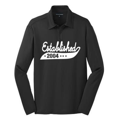 Established 2004 Funny Birthday Gift Ideas Silk Touch Performance Long Sleeve Polo