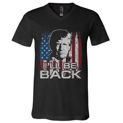 Election 2024 I'll Be Back Trump 2024 Vintage Donald Trump V-Neck T-Shirt