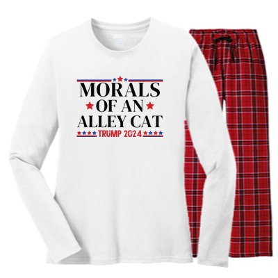 Election 2024 Morals Of An Alley Cat Political Debate Take America Back Maga Women's Long Sleeve Flannel Pajama Set 