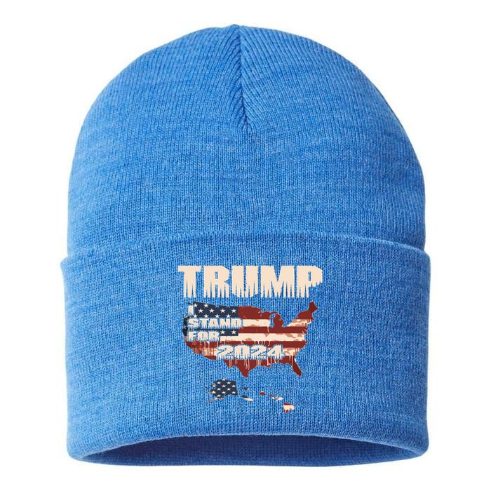 Election 2024 President Trump I Stand Merica Gift Sustainable Knit Beanie