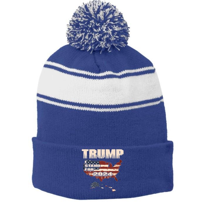 Election 2024 President Trump I Stand Merica Gift Stripe Pom Pom Beanie