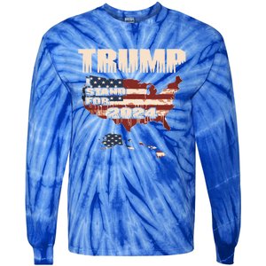 Election 2024 President Trump I Stand Merica Gift Tie-Dye Long Sleeve Shirt