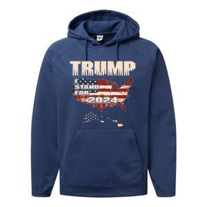 Election 2024 President Trump I Stand Merica Gift Performance Fleece Hoodie