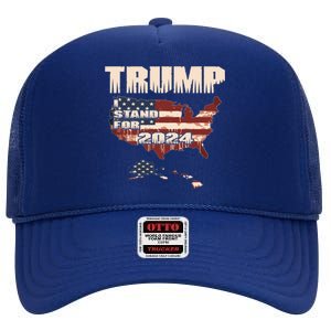 Election 2024 President Trump I Stand Merica Gift High Crown Mesh Back Trucker Hat