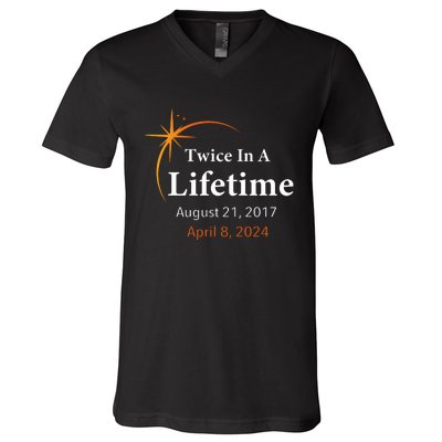 Eclipse 2024 Twice In A Lifetime Solar Eclipse V-Neck T-Shirt