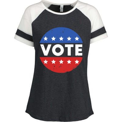 Election 2024 Voter Vintage Button Enza Ladies Jersey Colorblock Tee