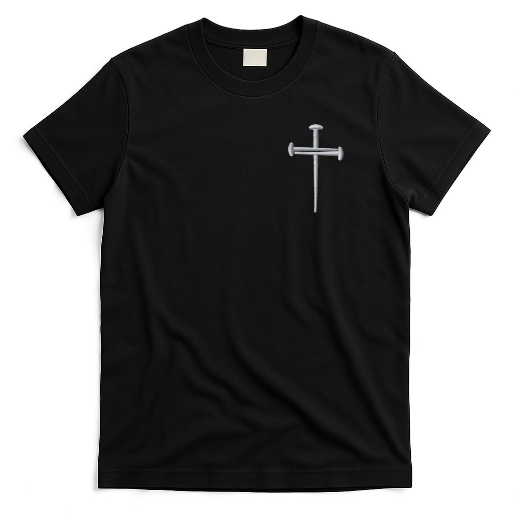 Embroidered 3 Nails Cross Jesus Christ Christian Faith In God Embroidered T-Shirt