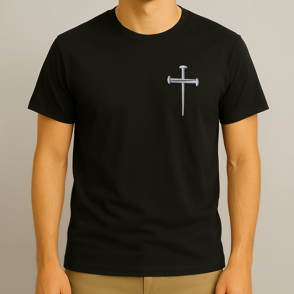 Embroidered 3 Nails Cross Jesus Christ Christian Faith In God Embroidered T-Shirt