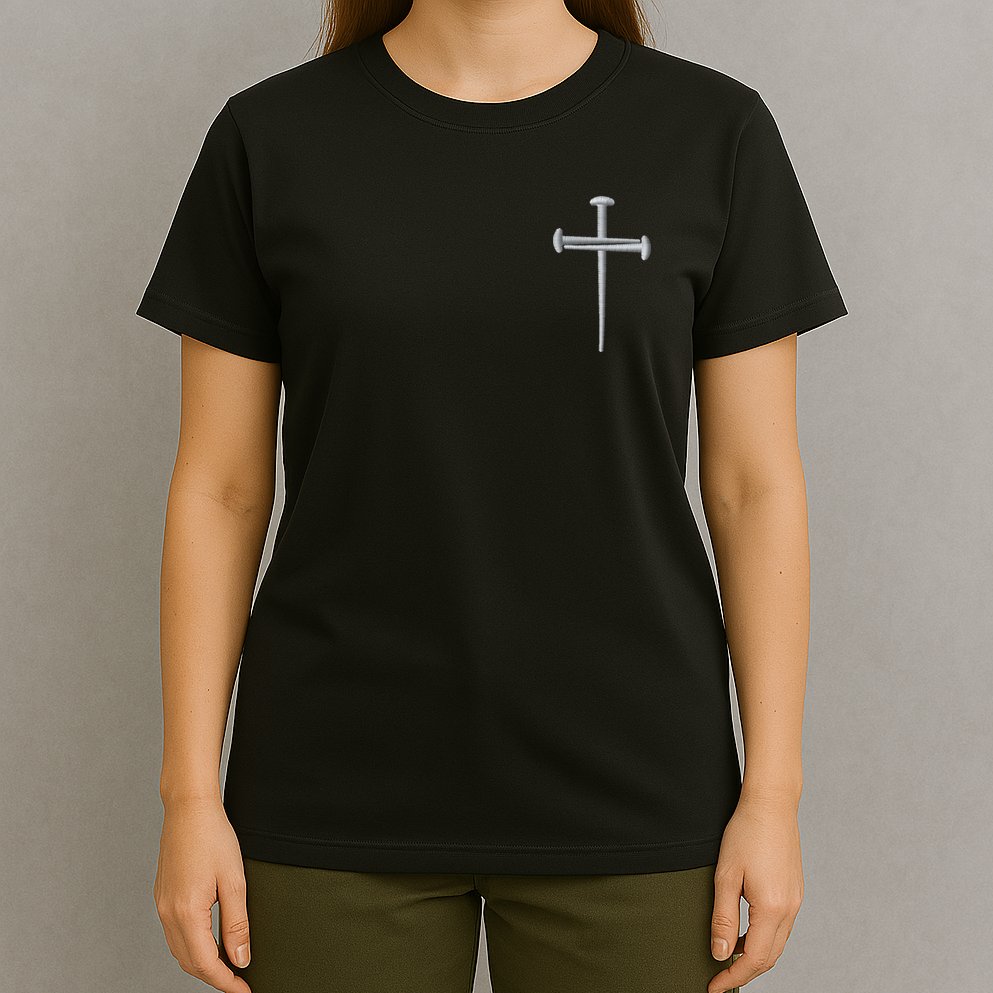 Embroidered 3 Nails Cross Jesus Christ Christian Faith In God Embroidered T-Shirt
