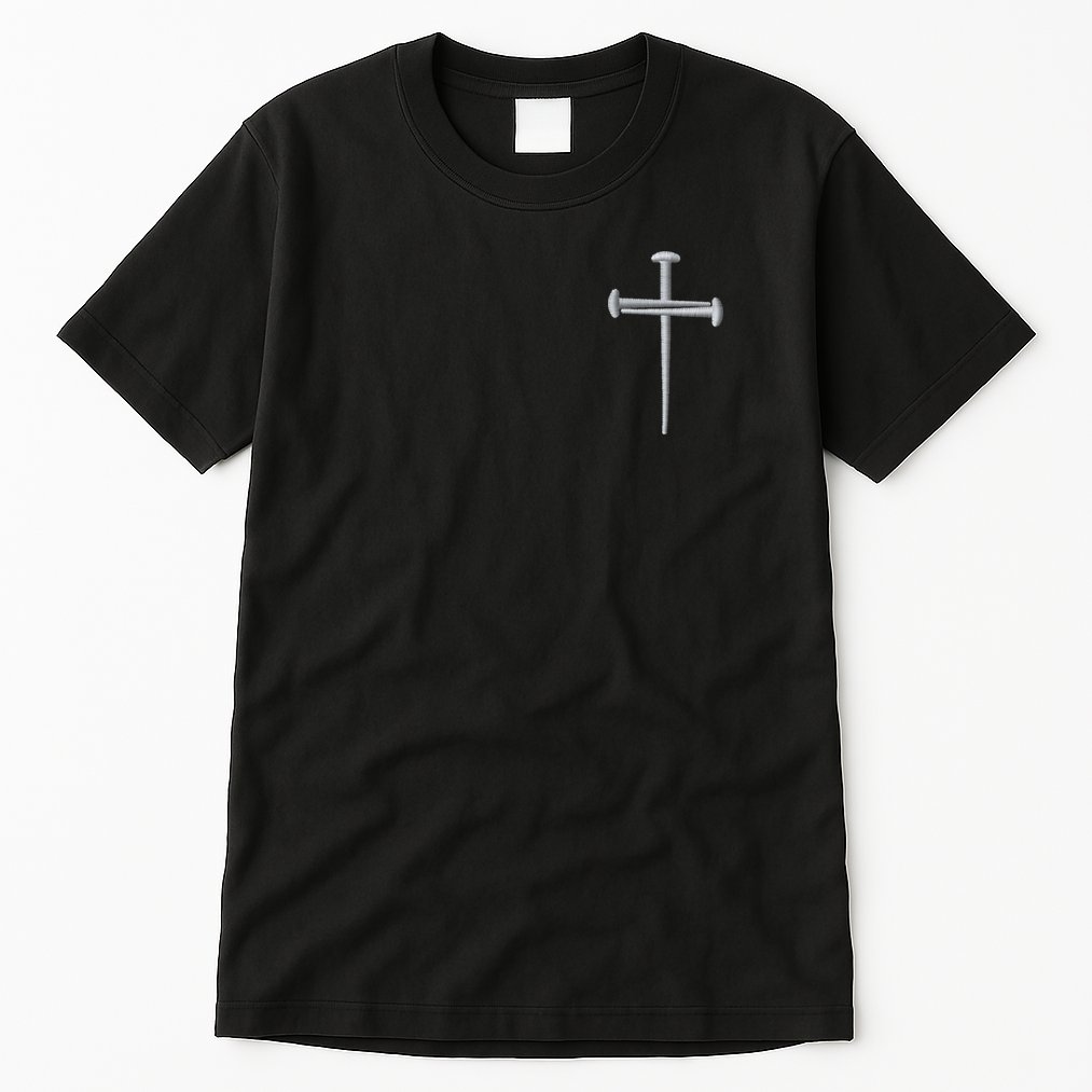 Embroidered 3 Nails Cross Jesus Christ Christian Faith In God Embroidered Tall T-Shirt