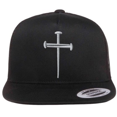 Embroidered 3 Nails Cross Jesus Christ Christian Faith In God Embroidered Flat Bill Trucker Hat