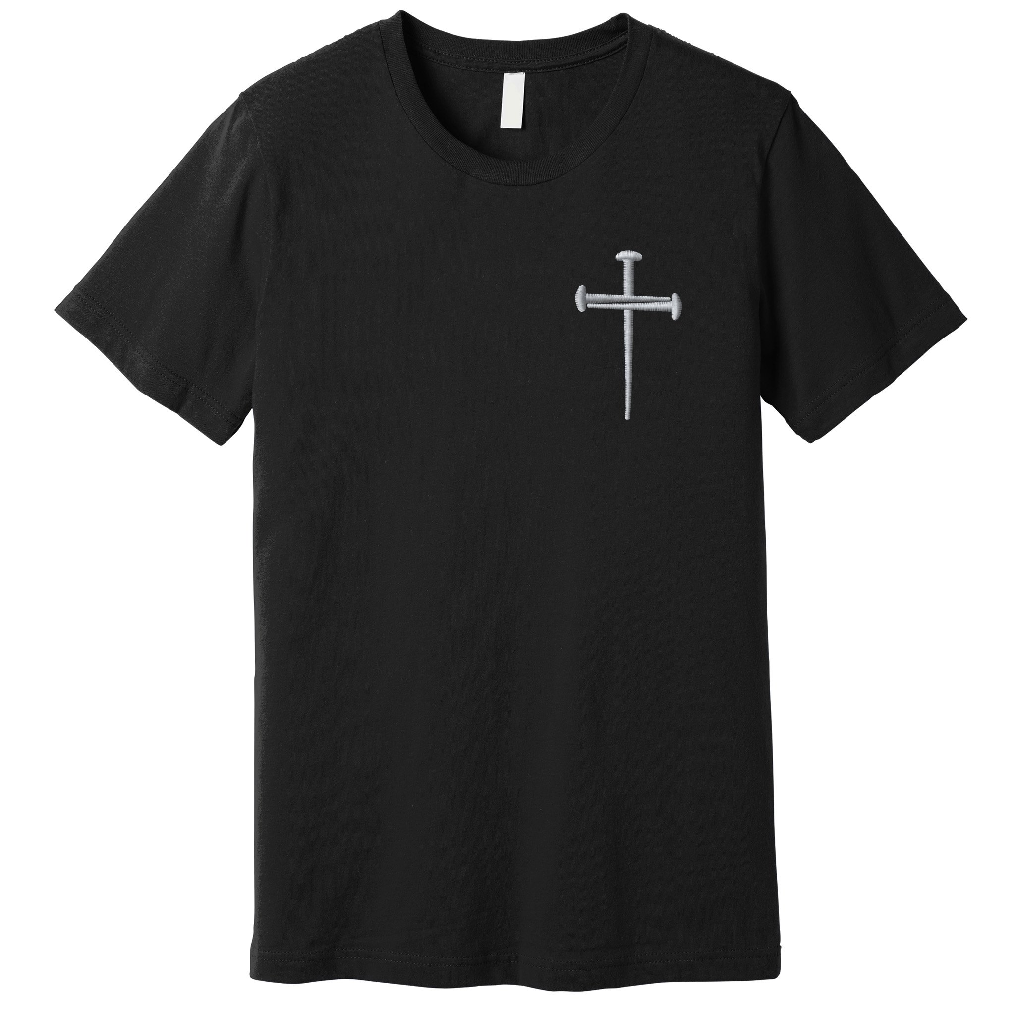 Embroidered 3 Nails Cross Jesus Christ Christian Faith In God Embroidered Premium T-Shirt