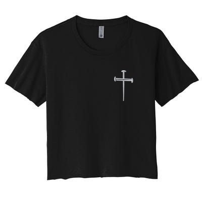 Embroidered 3 Nails Cross Jesus Christ Christian Faith In God Embroidered Women's Crop Top Tee