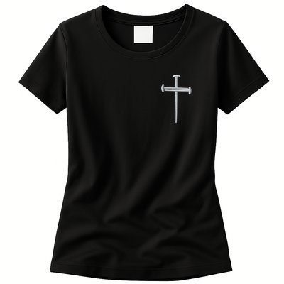 Embroidered 3 Nails Cross Jesus Christ Christian Faith In God Embroidered Womens T-Shirt