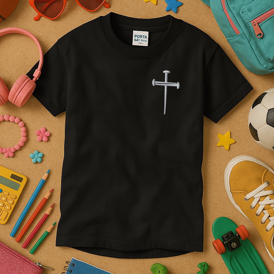 Embroidered 3 Nails Cross Jesus Christ Christian Faith In God Embroidered Kids T-Shirt