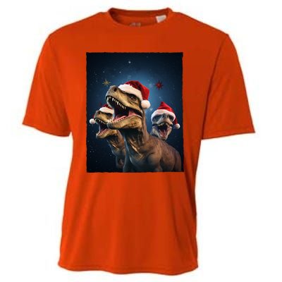 Epic 3 Trex Santa Christmas Trex Gift Cooling Performance Crew T-Shirt