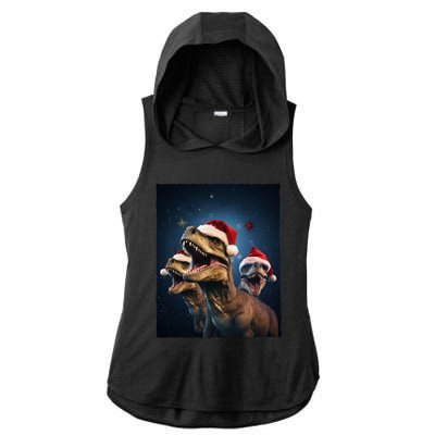 Epic 3 Trex Santa Christmas Trex Gift Ladies PosiCharge Tri-Blend Wicking Draft Hoodie Tank