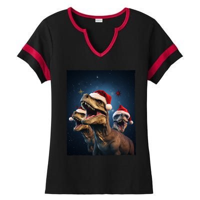 Epic 3 Trex Santa Christmas Trex Gift Ladies Halftime Notch Neck Tee