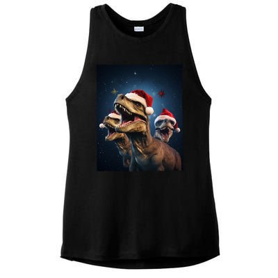 Epic 3 Trex Santa Christmas Trex Gift Ladies PosiCharge Tri-Blend Wicking Tank