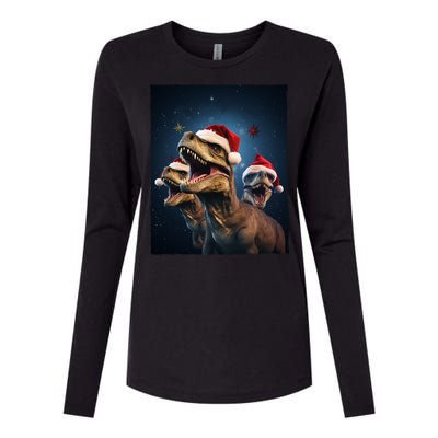 Epic 3 Trex Santa Christmas Trex Gift Womens Cotton Relaxed Long Sleeve T-Shirt