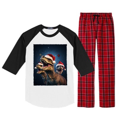 Epic 3 Trex Santa Christmas Trex Gift Raglan Sleeve Pajama Set