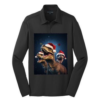 Epic 3 Trex Santa Christmas Trex Gift Silk Touch Performance Long Sleeve Polo