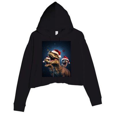 Epic 3 Trex Santa Christmas Trex Gift Crop Fleece Hoodie