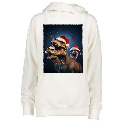 Epic 3 Trex Santa Christmas Trex Gift Womens Funnel Neck Pullover Hood