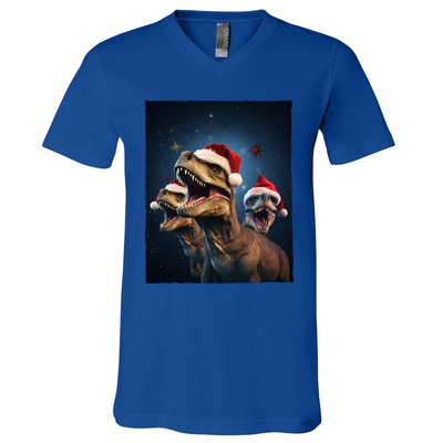 Epic 3 Trex Santa Christmas Trex Gift V-Neck T-Shirt