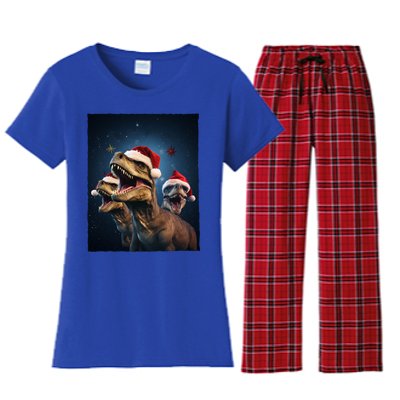 Epic 3 Trex Santa Christmas Trex Gift Women's Flannel Pajama Set