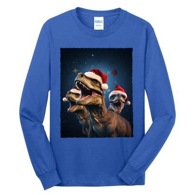 Epic 3 Trex Santa Christmas Trex Gift Tall Long Sleeve T-Shirt