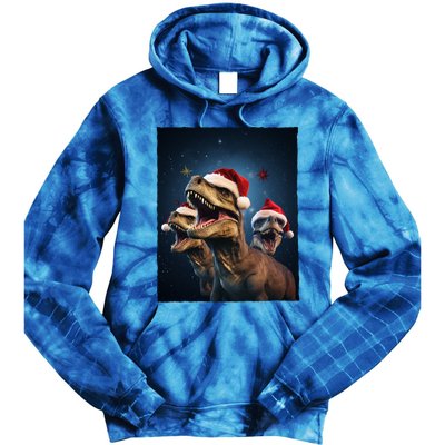 Epic 3 Trex Santa Christmas Trex Gift Tie Dye Hoodie