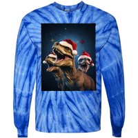 Epic 3 Trex Santa Christmas Trex Gift Tie-Dye Long Sleeve Shirt