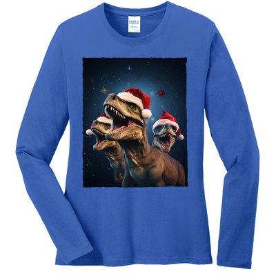 Epic 3 Trex Santa Christmas Trex Gift Ladies Long Sleeve Shirt