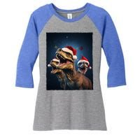 Epic 3 Trex Santa Christmas Trex Gift Women's Tri-Blend 3/4-Sleeve Raglan Shirt