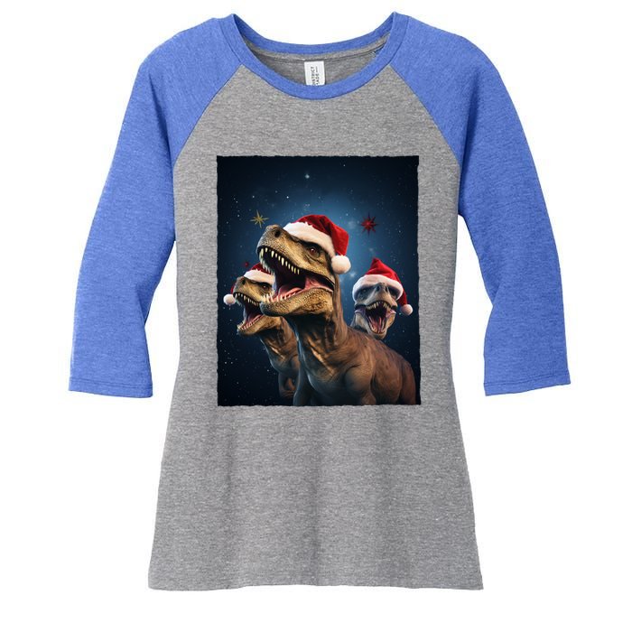 Epic 3 Trex Santa Christmas Trex Gift Women's Tri-Blend 3/4-Sleeve Raglan Shirt